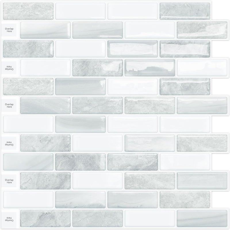 DEWOO Kitchen Backsplash Self Adhesive Wall 3D Marble Tiles Peel and Stick Bathroom, Grey (10-Sheet, 12"×12") - Image 1